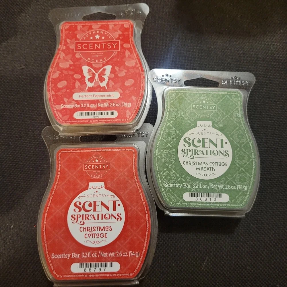 Lot Of 3 New Scentsy Wax  - 3.2 oz Bars - Christmas Scents Christmas Cottage....